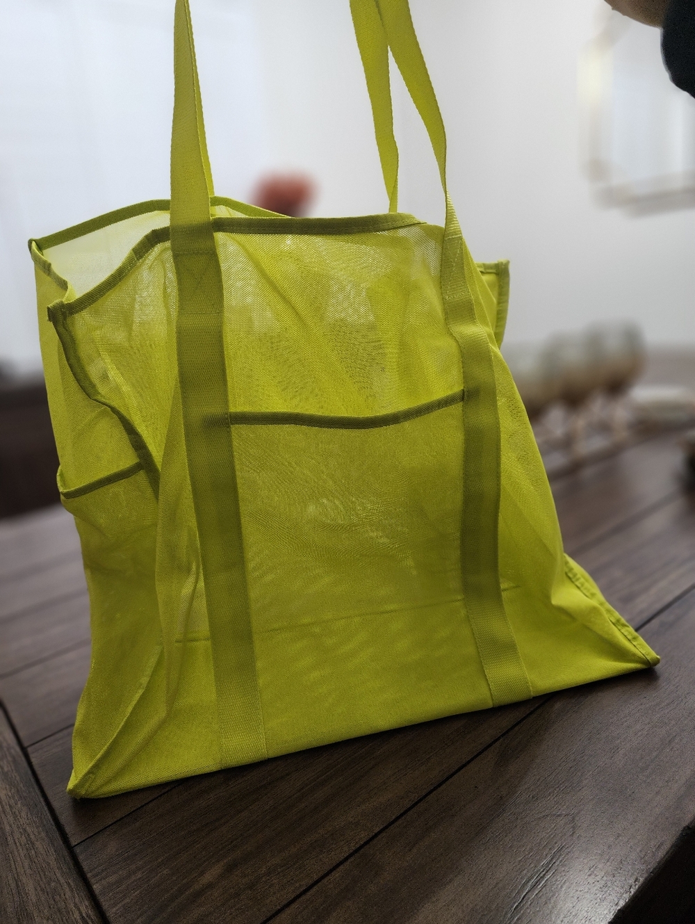 Bright Neon Yellow Mesh Tote Bag - Lightweight Women’s Beach & Market Bag